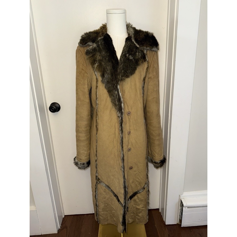 Coconuda Donna Faux Suede Fur Coat Camel Brown Penny Lane Boho Italy Womens L/XL